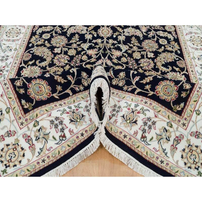 Shahbanu Rugs Midnight Blue, Hand Knotted, Nain with All Over Flower